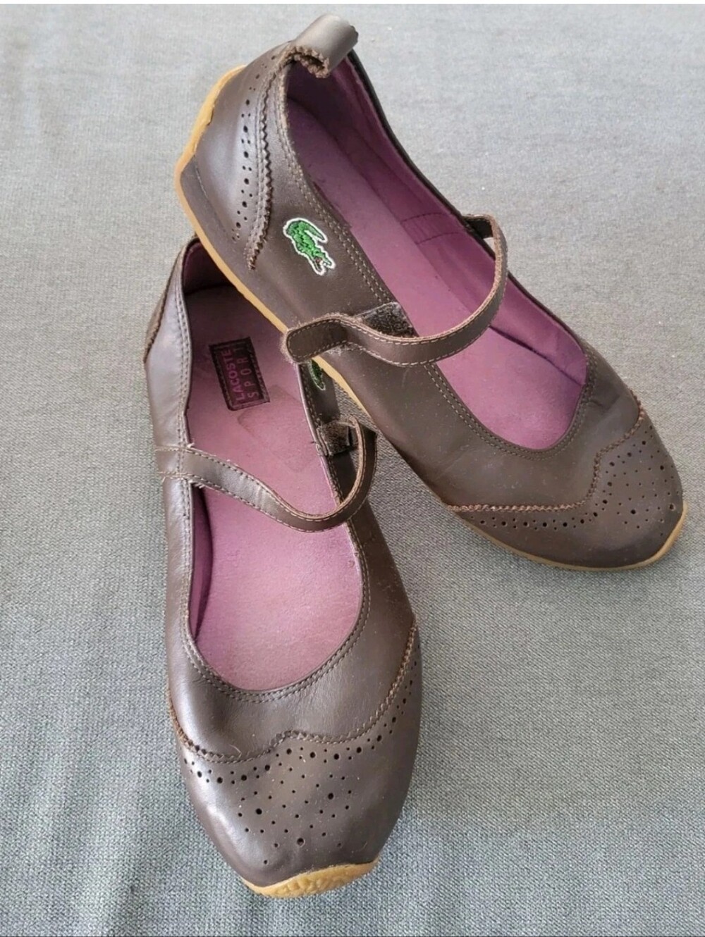 Lacoste Sport Leather Mary Jane Shoes Antibes Brown Sneakers Ballet Flats 8.5